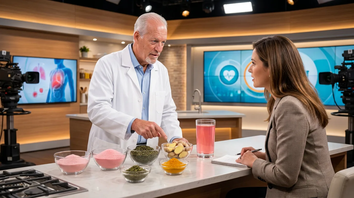 Dr. Hirschhausen präsentiert die vier Zutaten der Rosa Gelatine
